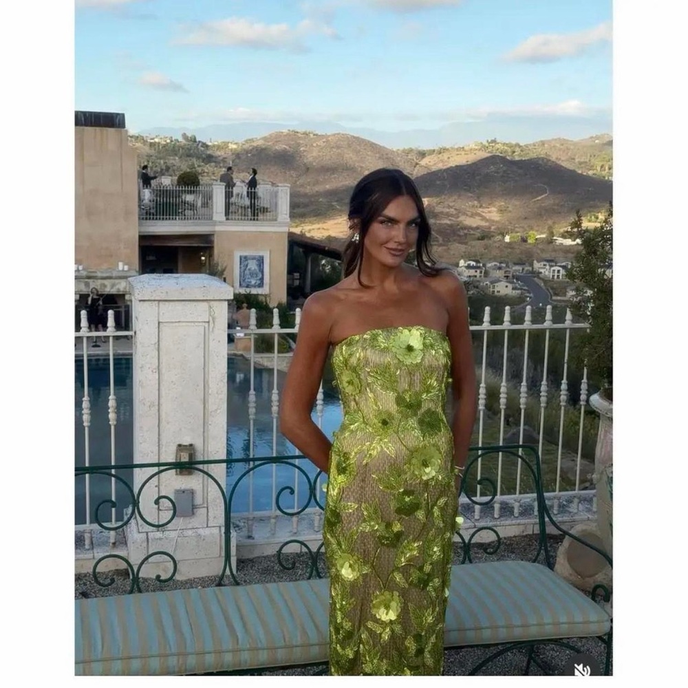 Rachel Gilbert Strapless Lime Floral Dress